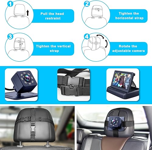 Miniatura 2 de Espejo de coche para bebé con pantalla de función de visión nocturna HD de 4.3 pulgadas, cámara de seguridad para asiento de coche para niños