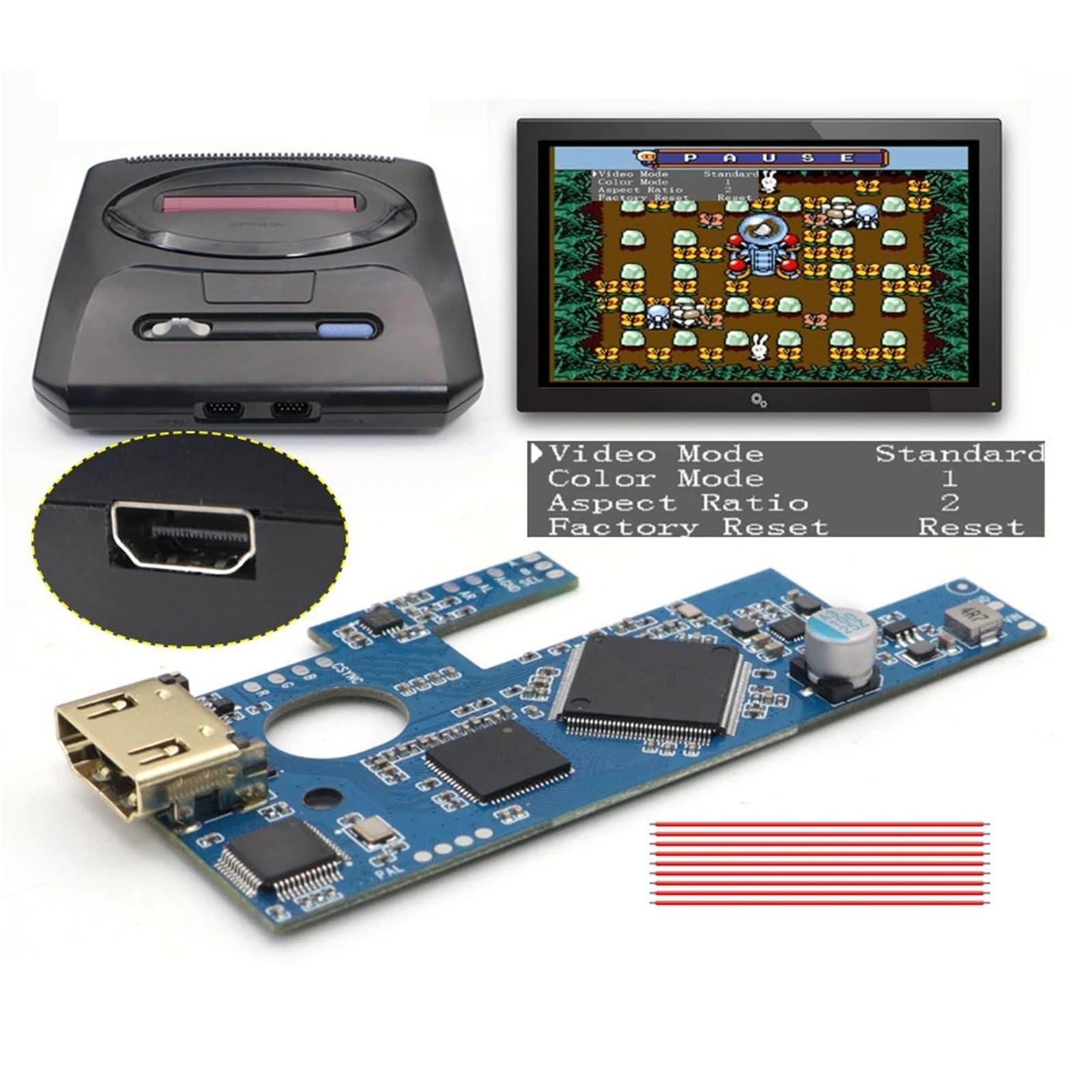 Kit MOD HDMI for console di gioco, for SEGA for MD2, for Mega for Drive 2, for SEGA for Genesis 2