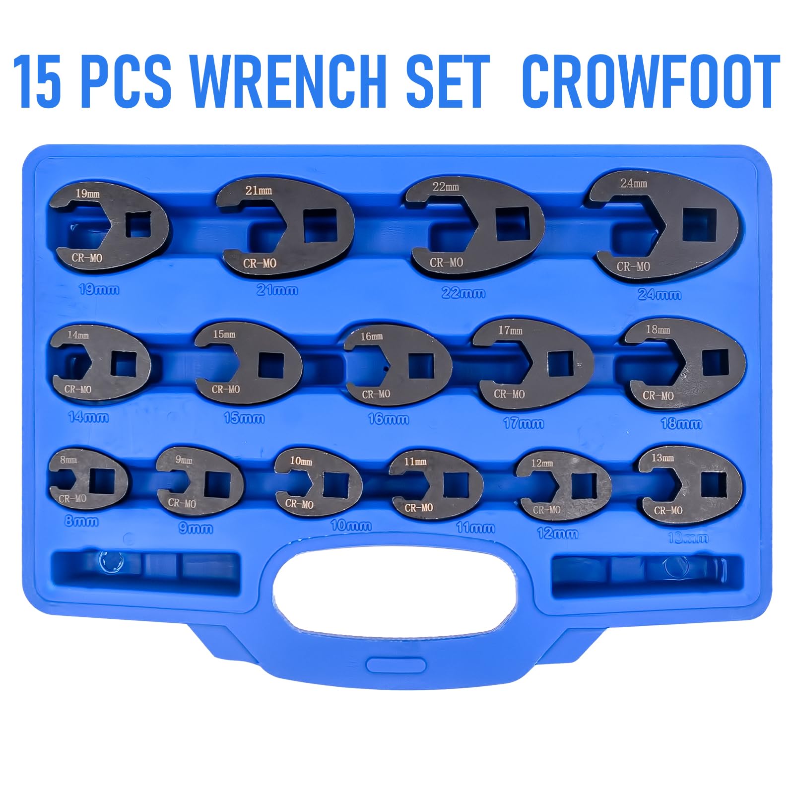 Kaxtde 15 Pieces 3/8’’ 1/2’’ Drive Crowfoot Wrench Set, 8-24 mm Metric Crows Foot Spanner Kit - Image 2