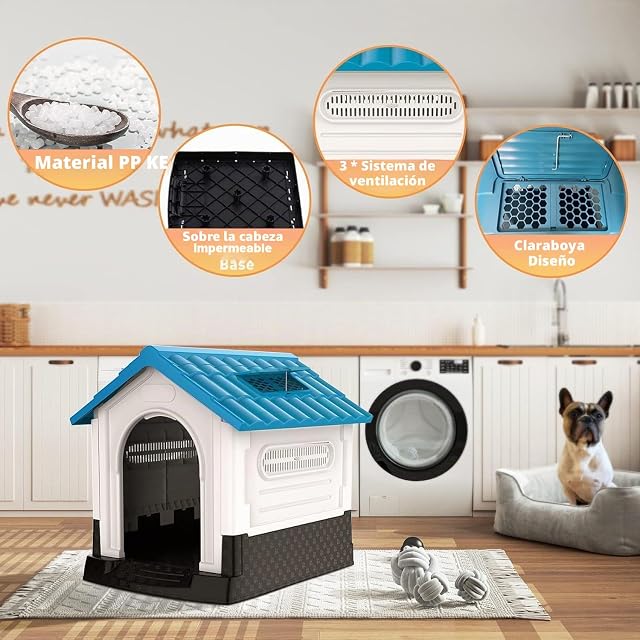 Foto 3 de 6 de Lanco - Caseta para Perros Pequeños con Techo Regulable y WC. Uso Interior y Exterior con Rejillas…