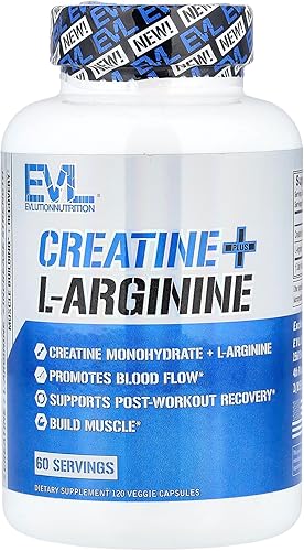 Miniatura 4 de Evlution Nutrition Creatina + L-Arginina  Apoya el flujo sanguíneo, la recuperación después del entrenamiento y el crecimiento muscular magro  500
