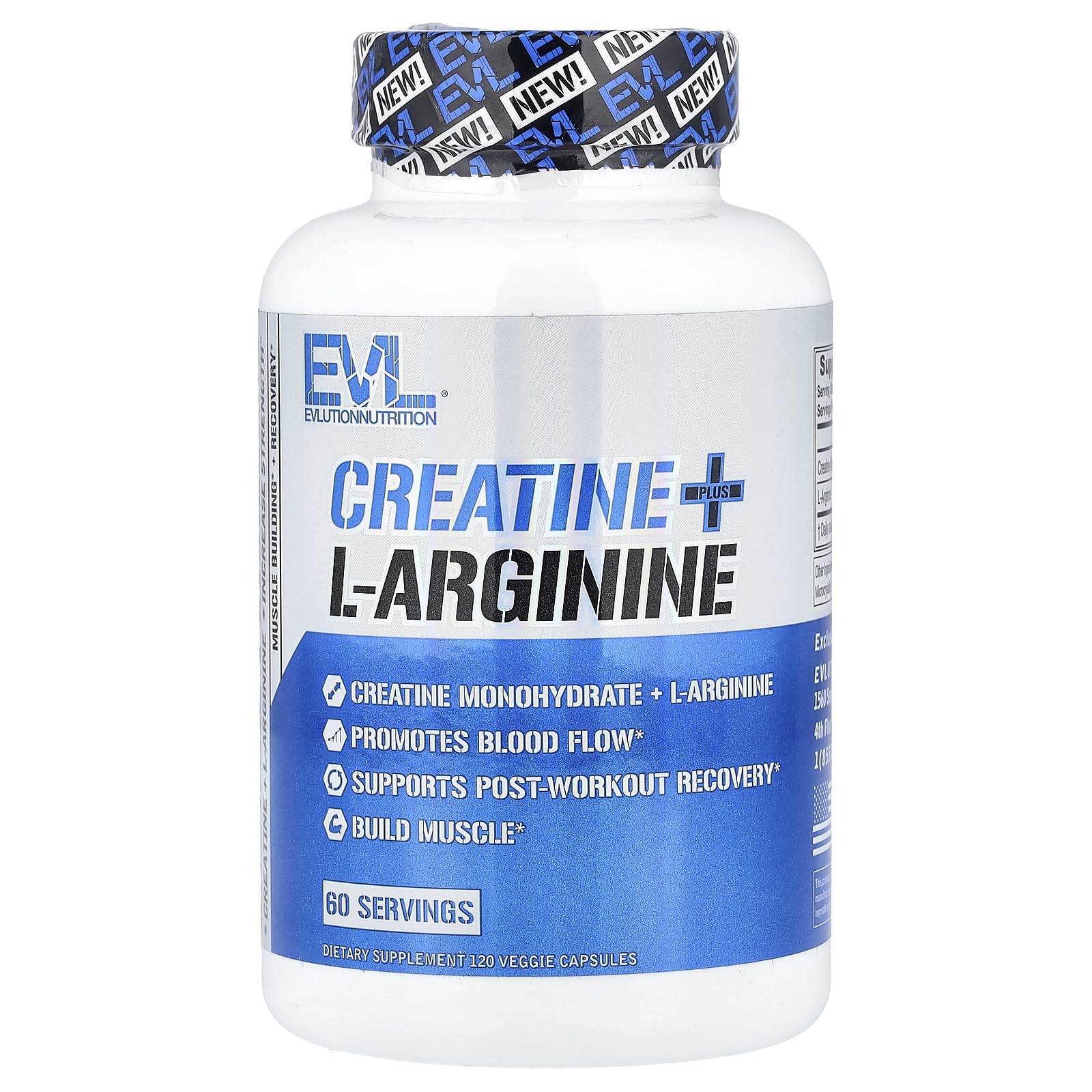 EVL Creatine + L-Arginine Supplement Capsules, 500mg Each - 60 Servings — Amazon image 4