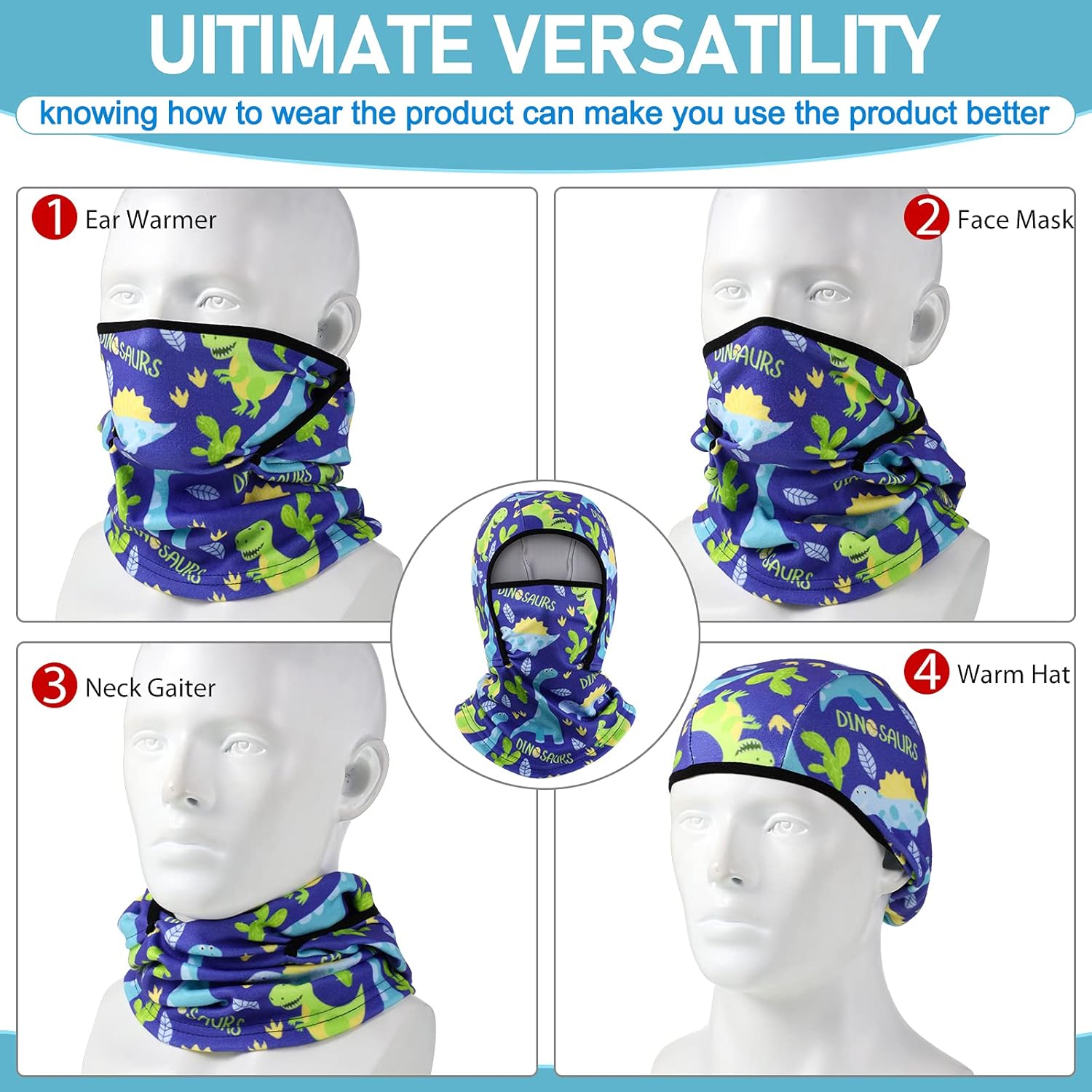 3 Pieces Kids Balaclava Windproof Ski Face Warmer Hood Ski Mask Neck Warmer Winter Nose Warmer Neck Ninja Mask for Boys Girls Multicolour - Image 4