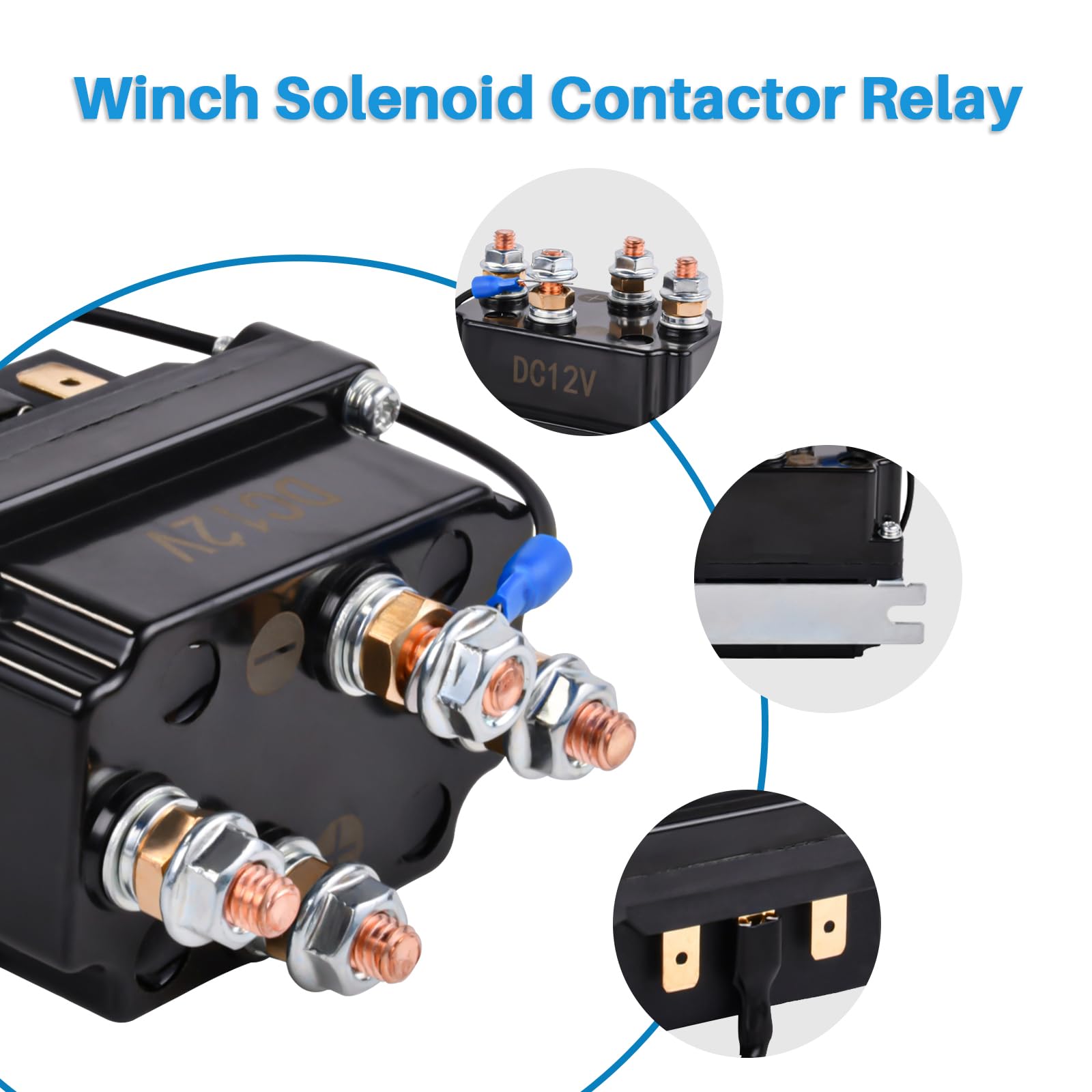 Relais solénoïde 12 V 250 A Relai solénoïde de remplacement pour ATV UT Winch Control 8000 – 15000 lb