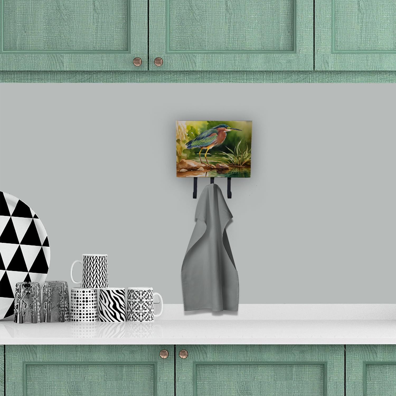 Caroline's Treasures Green Heron Leash or Key Holder Wall Hooks, Key Hooks Holder, Coat Rack Wall Mount, Coat Hooks, Hooks for Hanging Keys, Towels, Aprons, Leashes