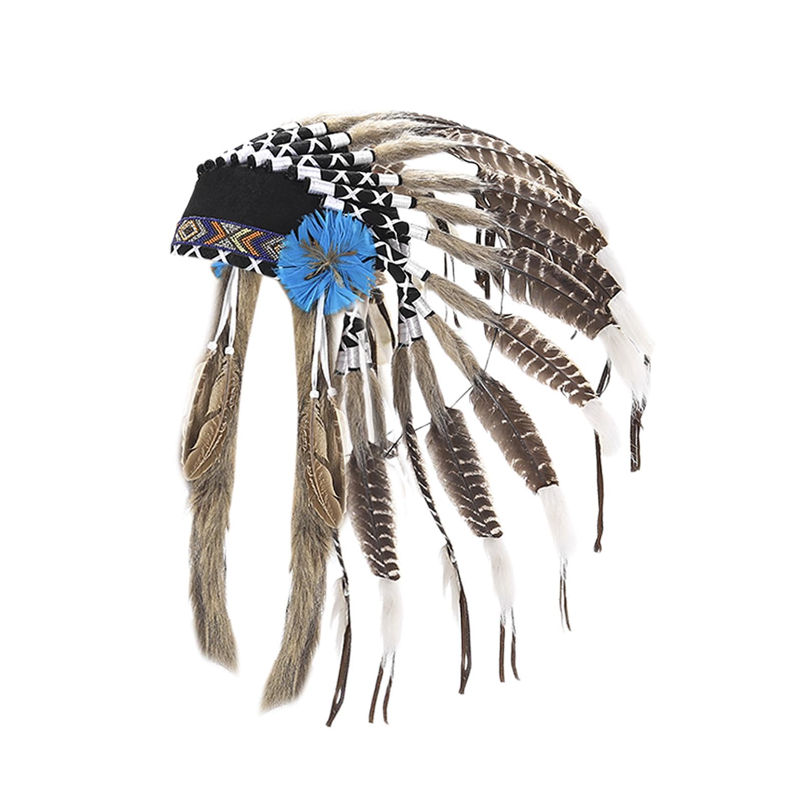 Baoblaze Indian Headdress Feather Headband Festival Headwear American Chief Indian Hat Hair Accessories for Holidays Carnivals Women Men Hat Fascinator,Medium,H