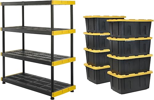 Miniatura 2 de CX Negro y amarillo, estantería y contenedores de almacenamiento resistentes, extremadamente duraderos (estante + contenedor de 27 galones (paquete
