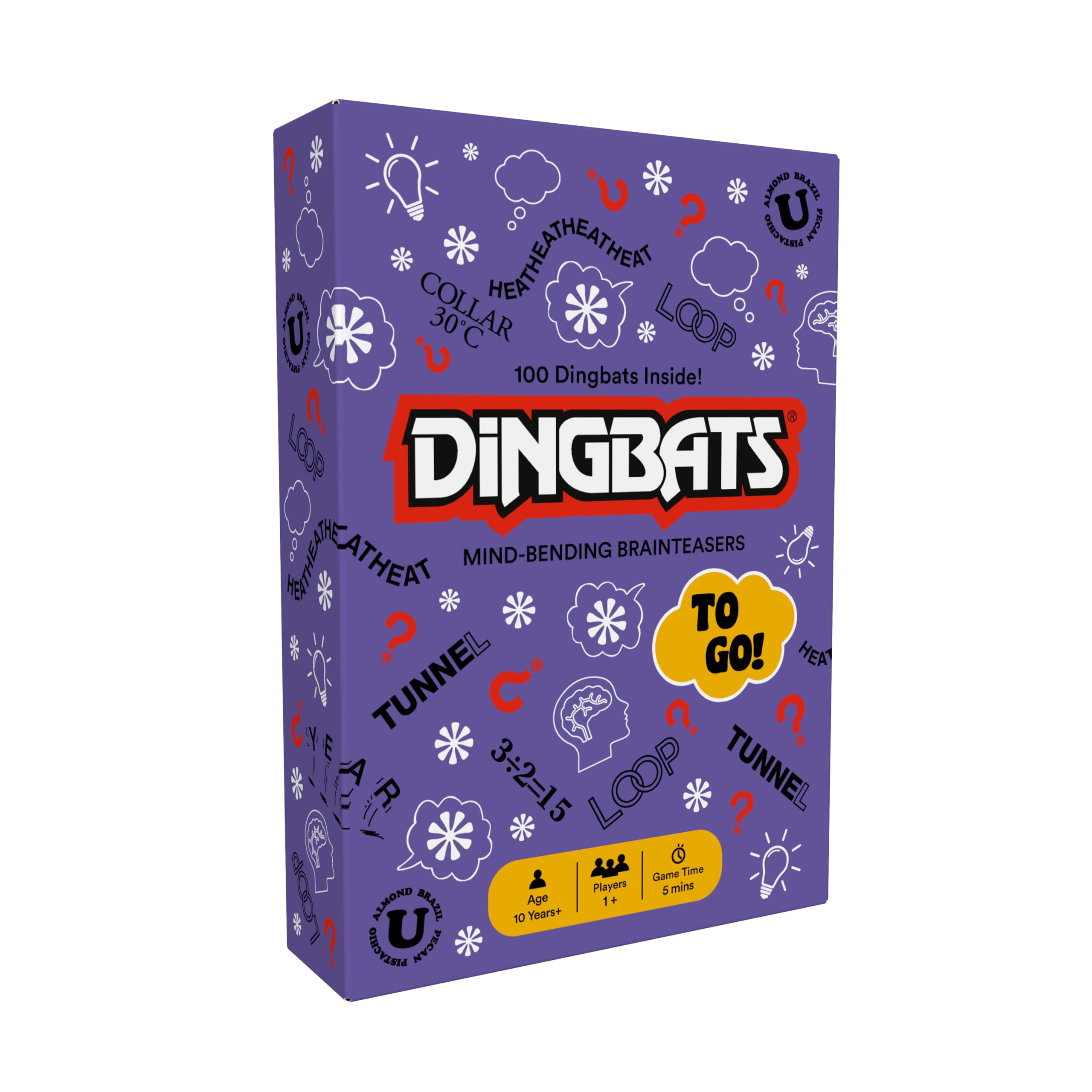 Gibsons Dingbats To Go Mind-Bending Brain Teasers Word Game, Purple Box with 100 Puzzle Cards - Image 2