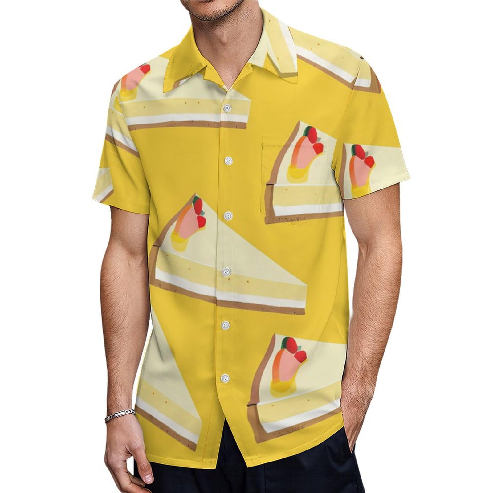 Sweat Cheesecake Lover Men's Hawaiian Shirt Casual Button Down Tees Top Summer Short-Sleeve Blouses M