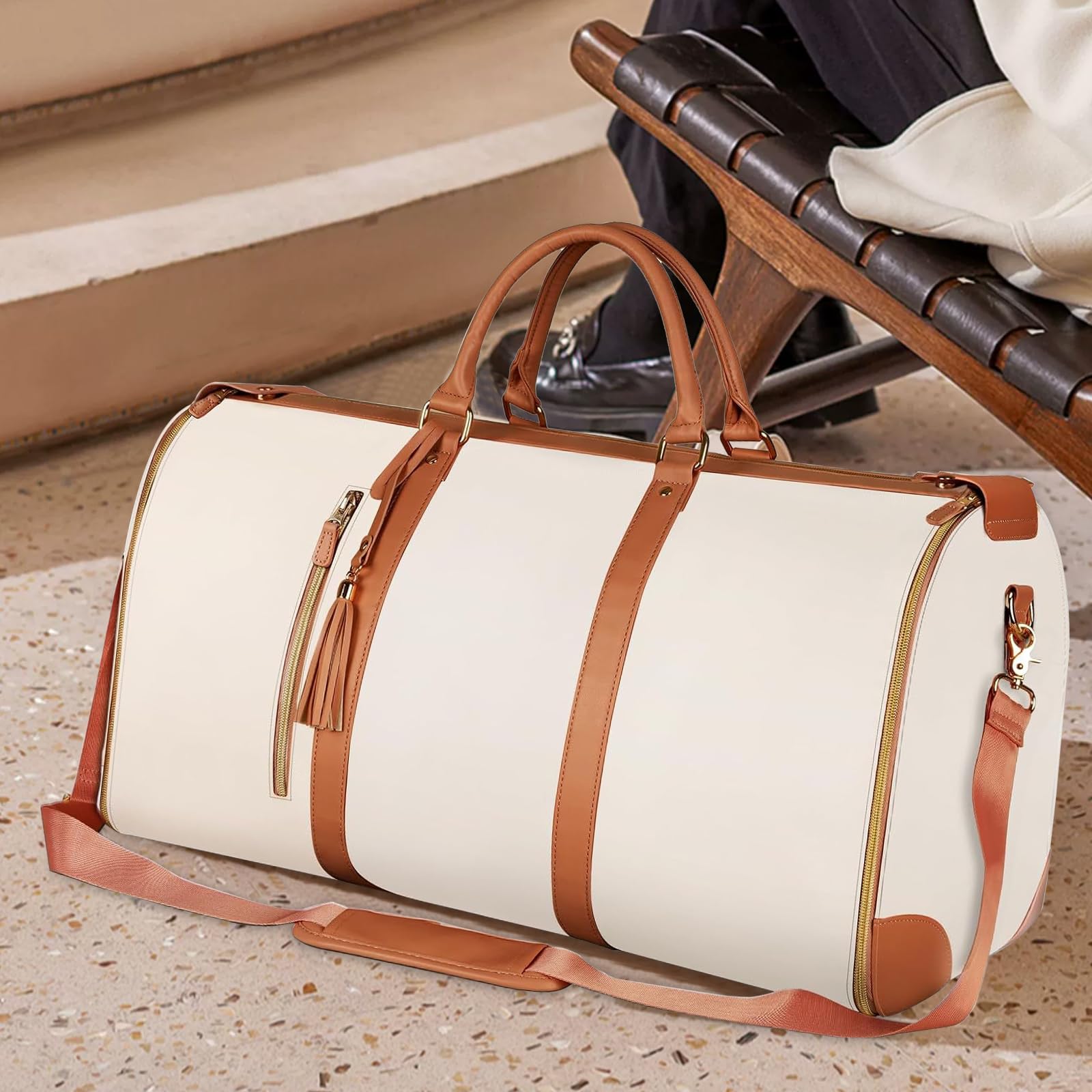 Sac de Voyage Pliable, Sac Voyage Cabine, Sac de Sport Femme Etanche, Grande Travel Bag, Sac Weekend Femme, Portable Duffle Bag, Valise Suspendue 2 en 1, Sac de Vetement Pliable Voyage (Blanc)