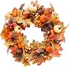 Fall Wreaths for Front Door 20 Inch Artificial Christmas Wreath Decor Autumn Harvest Wreaths with Pumpkins Maple Leaf and Berry for Halloween Easter Thanksgiving Day,Indoor Outdoor Home Decor