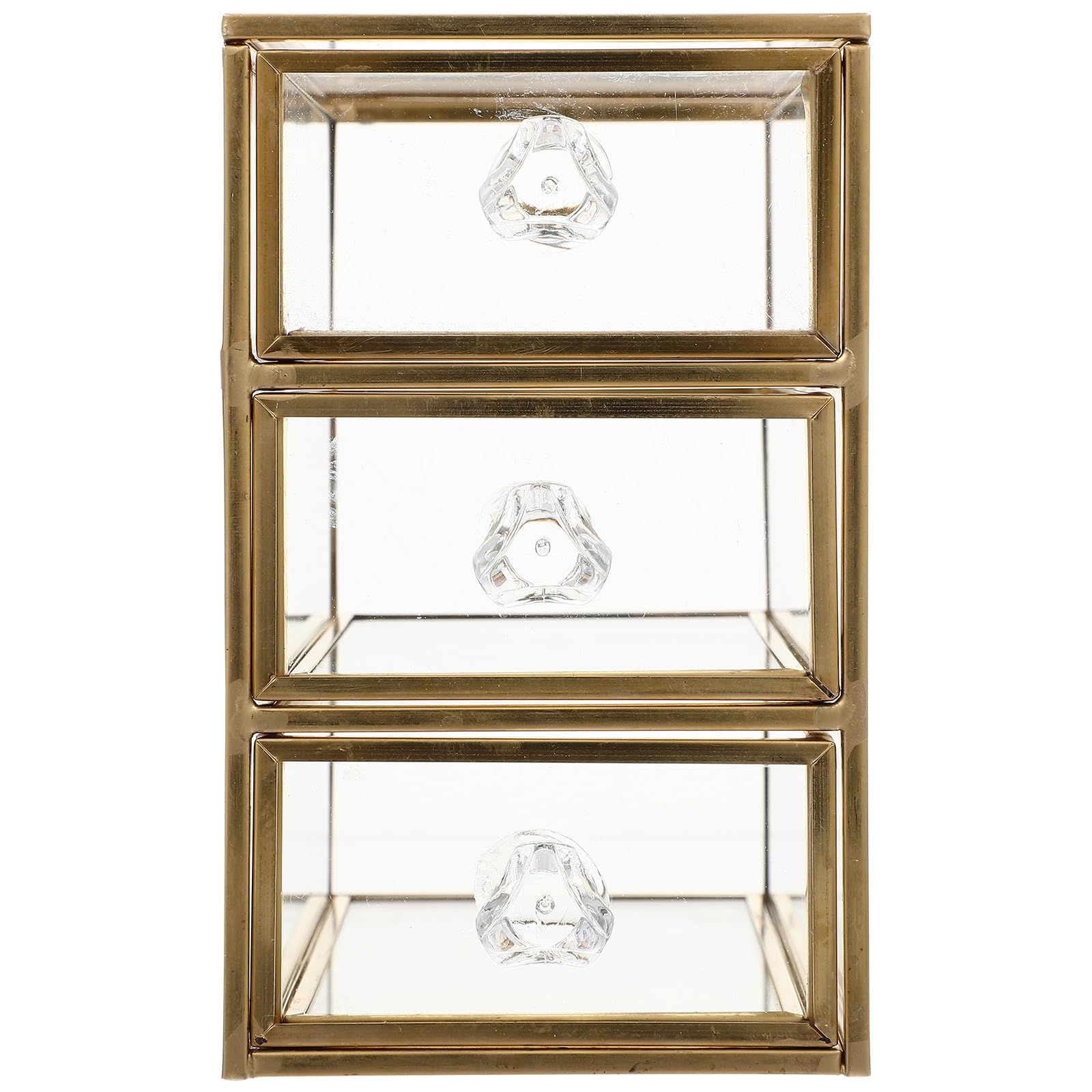 Goldene 3-stufige Schubladen Schmuckaufbewahrungsbox aus Legierung und Glas