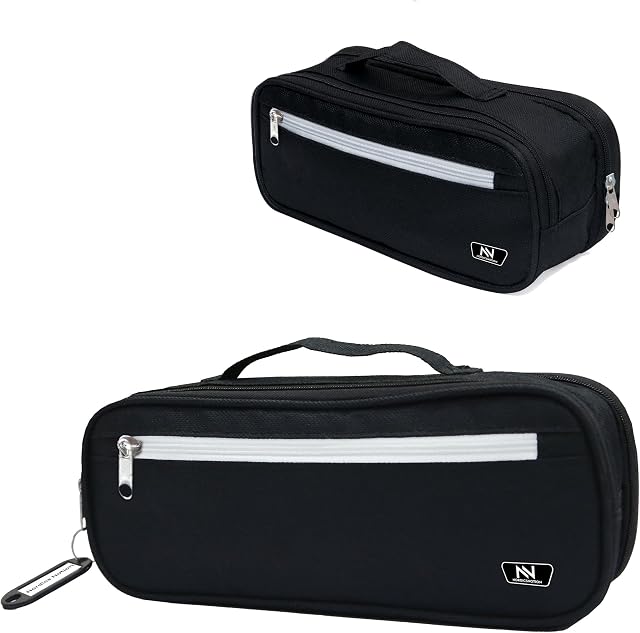 NORDICSNOTION Black Pencil Case for Boys and Girls Large Capacity Pencil Cases for Women Adults & Kids with Extra Zipper Section and Big Compartments Personalised Stationery Organizer