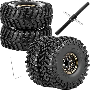 1.0 Beadlock Dually Wheels and Tires for 1/24 1/18 RC Crawler Car SCX24 TRX4M,Soft Mud Tires 1.0 Beadlock Tires Set Brass 1.0 Beadlock Wheels Double Wheels,4pcs,Style1
