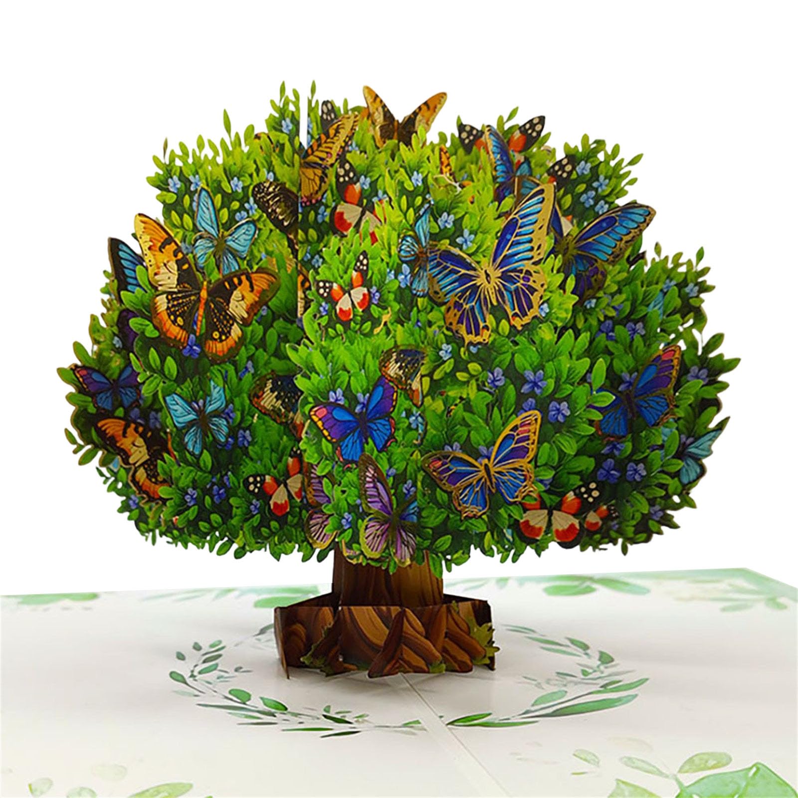 Osniyaw Butterfly Green Filigree Precise Engraved Greeting Card With 3D Butterfly Tree Motifs For Birthday For Memorable Celebrations, Butterfly Tree