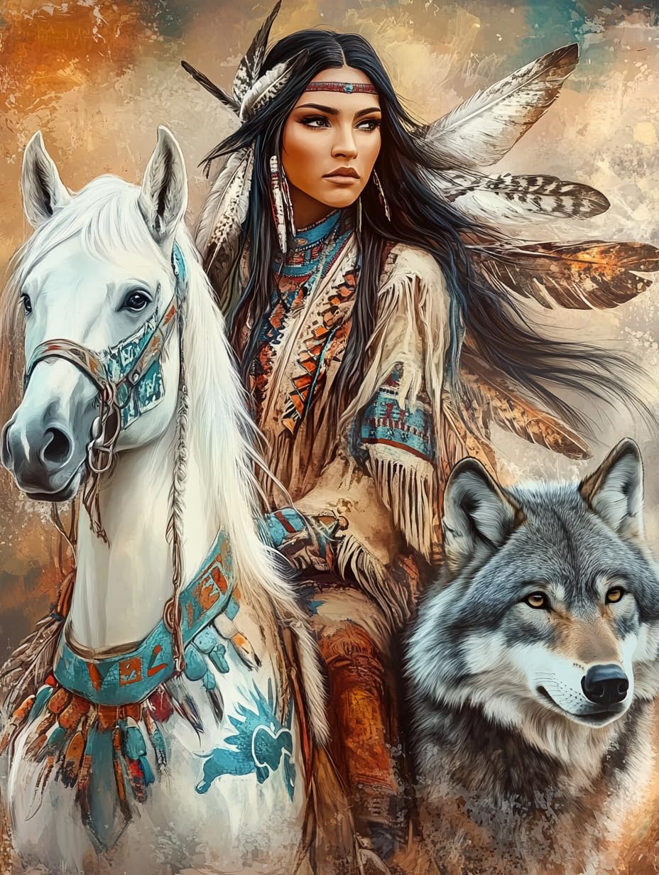 Native American Stamped Cross Stitch Kits for Beginners Adults - Preprinted 11CT Easy Pattern Needlepoint Kits, Arts and Crafts for Home Decor (11.8x15.7inch) 660