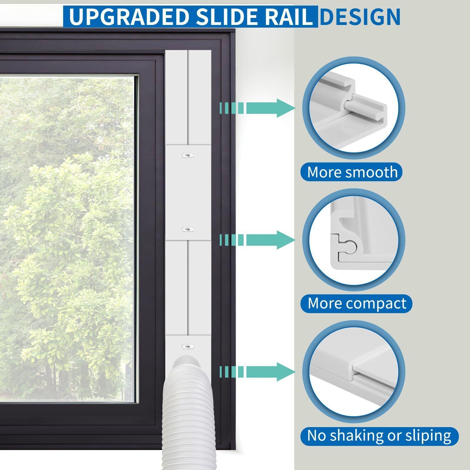 Kit de ventilación de Ventanas Aire Acondicionado - para Manguera de Escape de 13 cm en Sentido antihorario/en Sentido horario y de 15 cm en Sentido antihorario, para 43-140 cm Ventana - Sin manguera