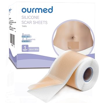 Ourmed Silicone Scar Removal Tape 1.6" x 120" Roll - 3M, Medical Grade Silicone Scar Removal Sheets, Hypoallergenic for New and Old Scars Surgery, Burns, Acne, Keloids, Stretch Marks, C-Section