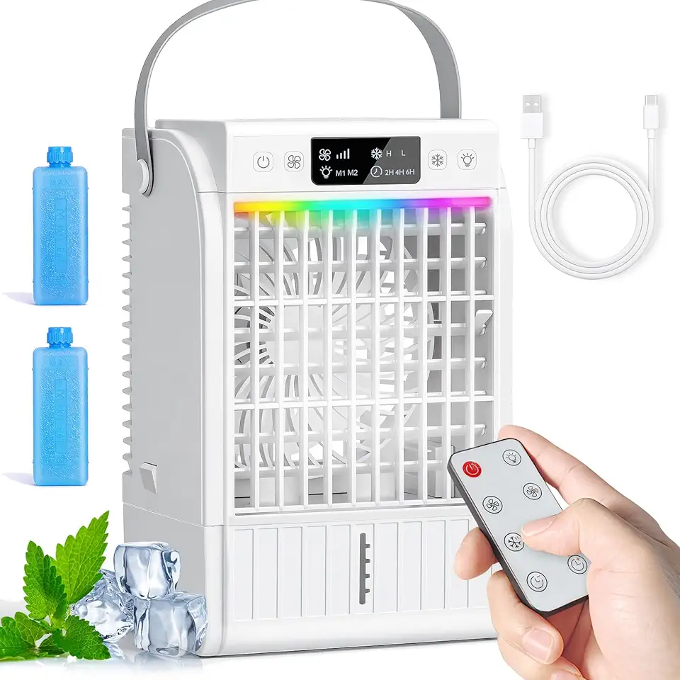 JONRRYIN Mini Climatiseur Portable 4 en 1, Petite Clim avec Télécommande, 4 Vitesses, 2 Mo