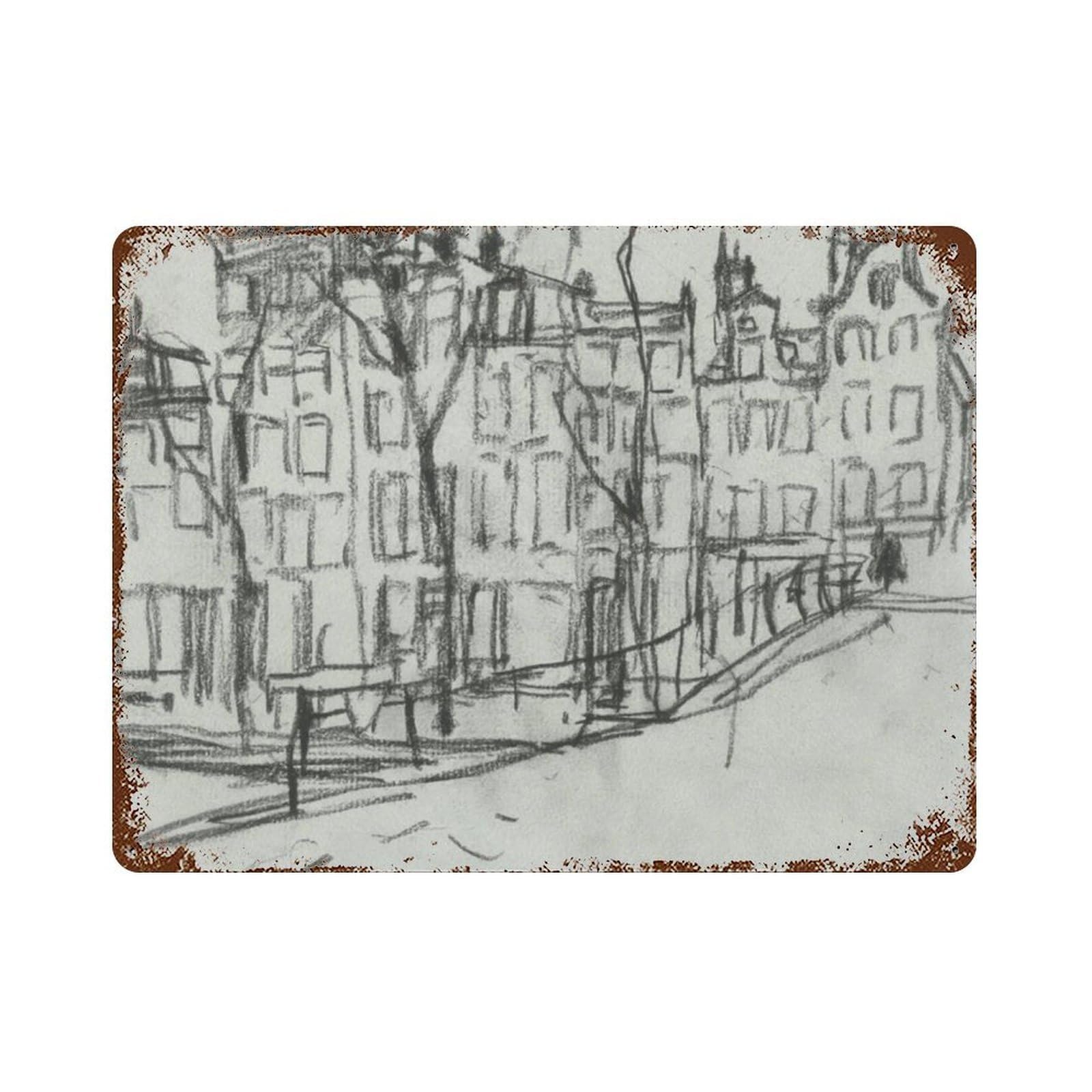 xiaoxiaoshen Vintage Architecture Sketch Cityscape Line Drawing Wall Decor Art Metal Tin Poster Modern Home Decor Art Home Bar Shop Decorations Vintage Sign 30x40cm