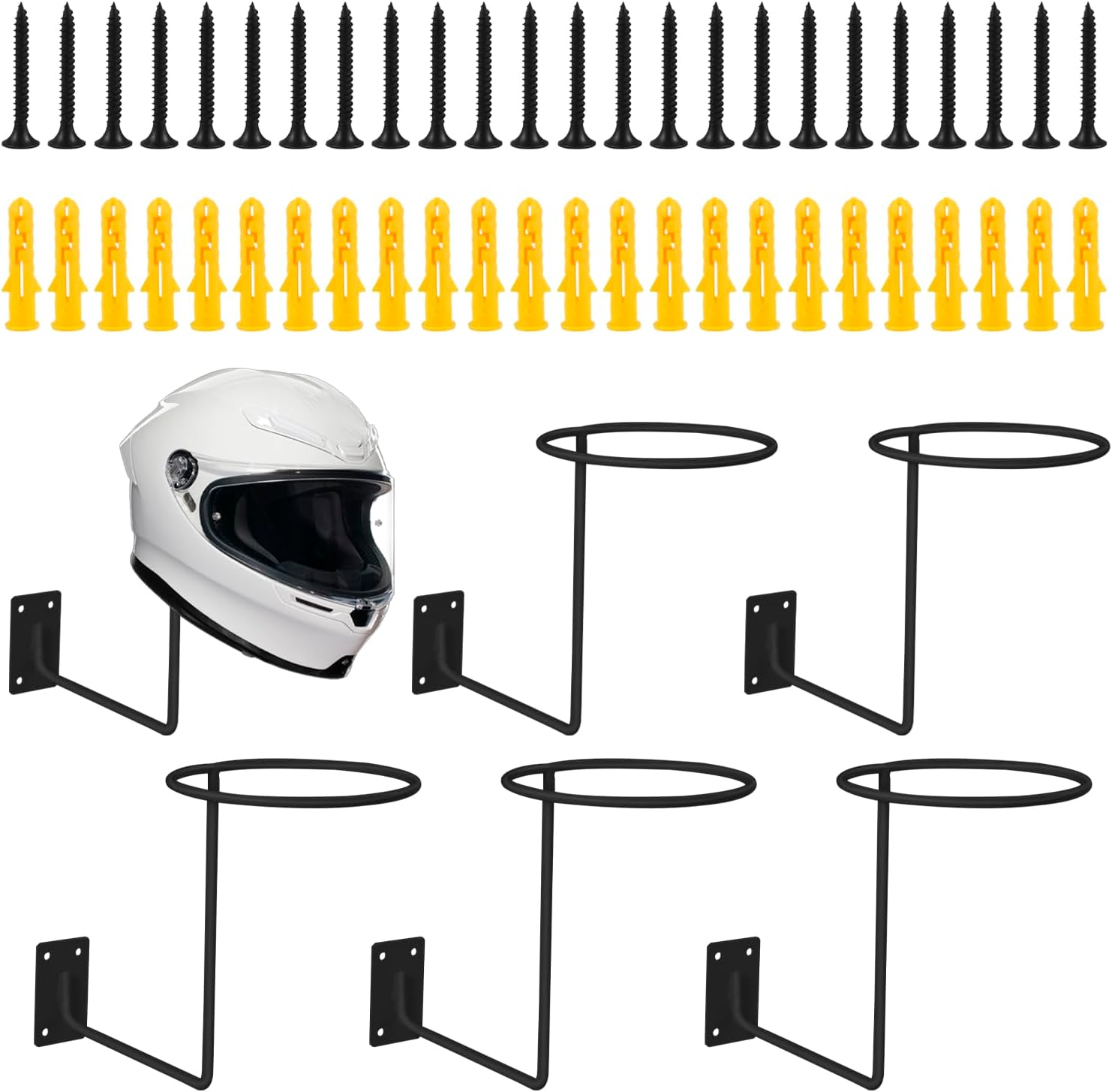 Helmet Holder 6 PCS Wall Mounted Metal Helmet Hanger, Multifunctional Ball Holder Rack for Jacket, Coats, Helmets, Hats, Wigs, Basketball, Volleyball, Football, Riding Jackets, Coats