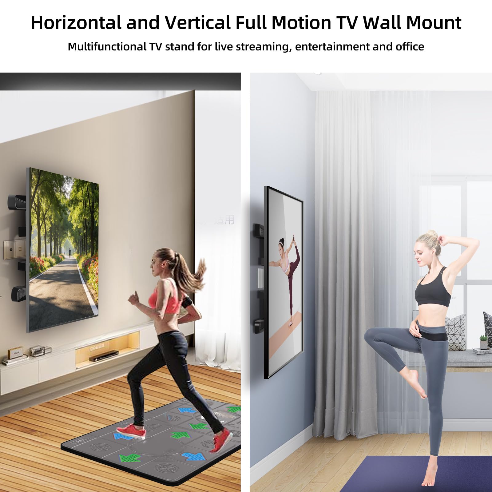 Support TV Mural Orientable 180° Pivotant, Fixation TV Murale Bras Doubles Robustes, Bras TV Mural Articulé pour Téléviseurs de 32-65″ jusqu'à 32,5 kg, Support TV d'angle, Max VESA 400x400mm