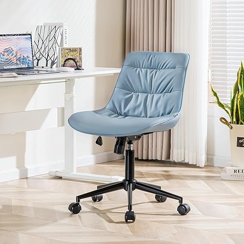 Miniatura 6 de Kidol & Shellder Silla de oficina de piel sintética, silla de trabajo de altura giratoria ajustable, ruedas giratorias y respaldo suave, silla de