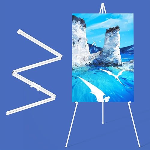 SunyesYoon Soporte de caballete blanco para exhibición, trípode instantáneo de 63 pulgadas, caballete de piso portátil, póster de arte ajustable,