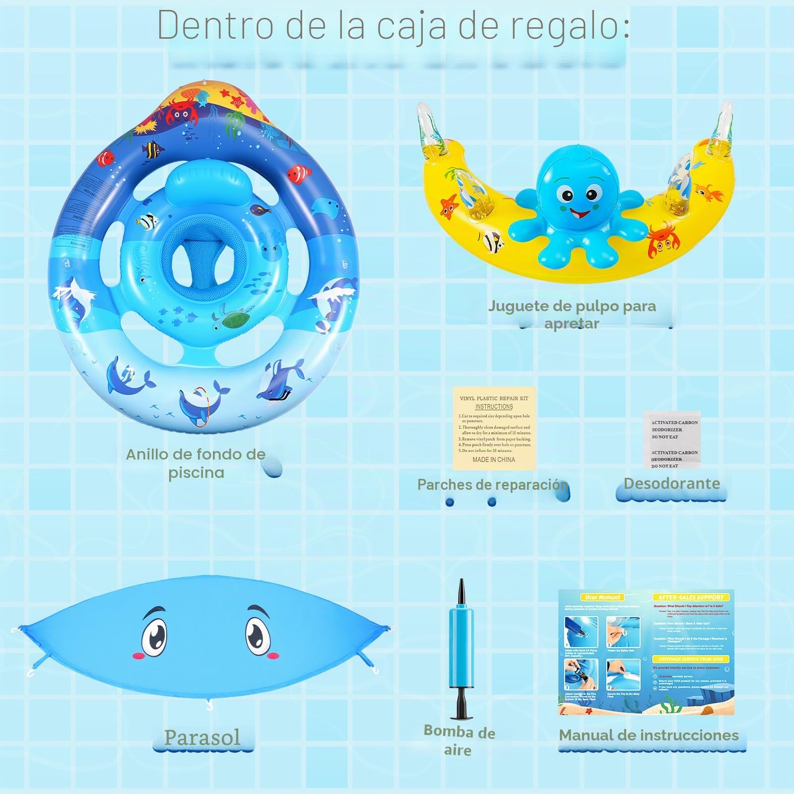ZOOI Flotador Bebe con Sombrilla Partir de 6 Meses, UPF 50+ Flotador Bebe con Sombrilla y Asiento de Seguridad, Entrenador de NatacióN Adecuado Para 10-20 KG, Bola de Equilibrio Para Evitar Vuelcos