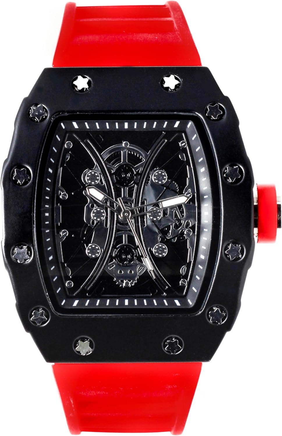 ICE STAR Men's 42mm Tonneau Shape Skeleton Watch, Silicone Band