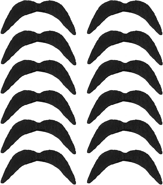 12 x Black Novelty Mexican Tash Biker 70's Movember 118 Fancy Dress Moustache Party - Fake Hair Moustache 12 Individual Stick on Moustache 70s Fancy Dress Fake Moustache Handlebar Moustaches stick on Moustache Pack Fake Moustaches for Adults and Kids