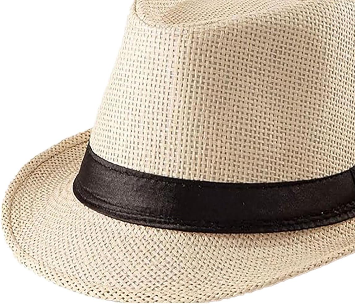 Straw Fedora Hat for Women Men Panama Hat Short Brim Summer Sun Hat - Image 3