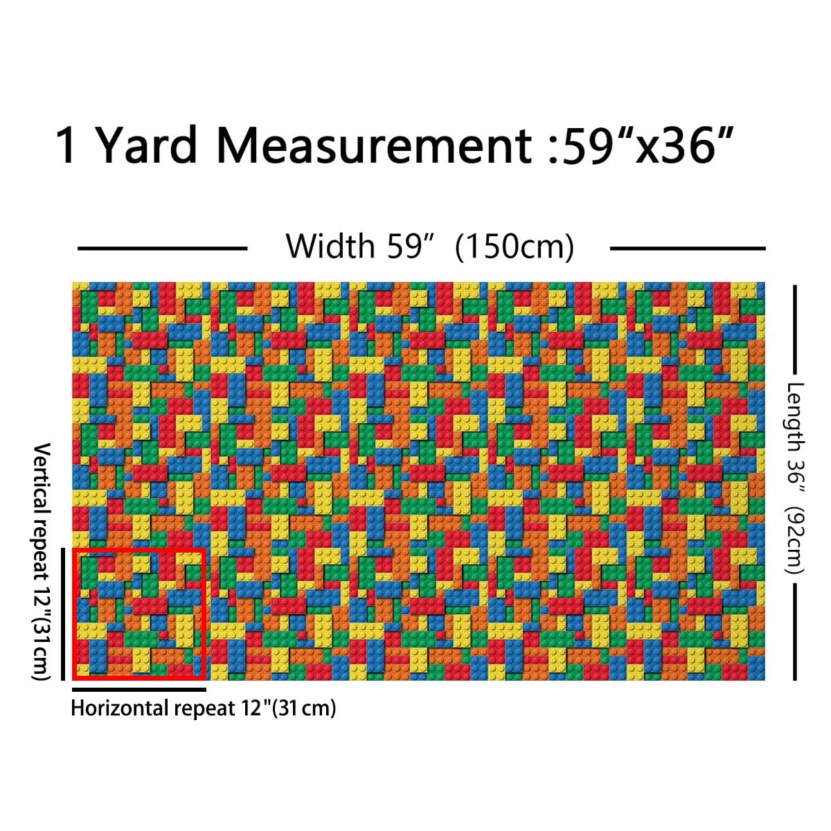 Loussiesd Bausteine-Stoff, geometrisch, rechteckig, Polsterstoff für Stühle, Lehrausrüstung, dekorativ, wasserdicht, Outdoor-Stoff, 276 x 150 cm (L x B)