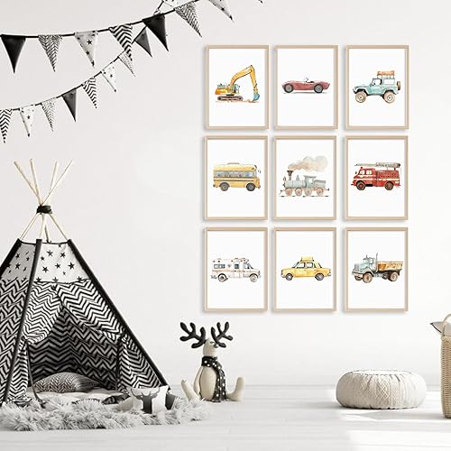 Miniatura 6 de Arte de pared de automóvil para habitación de niños pequeños, decoración de lienzo para construcción de pared, camión, transporte, póster de