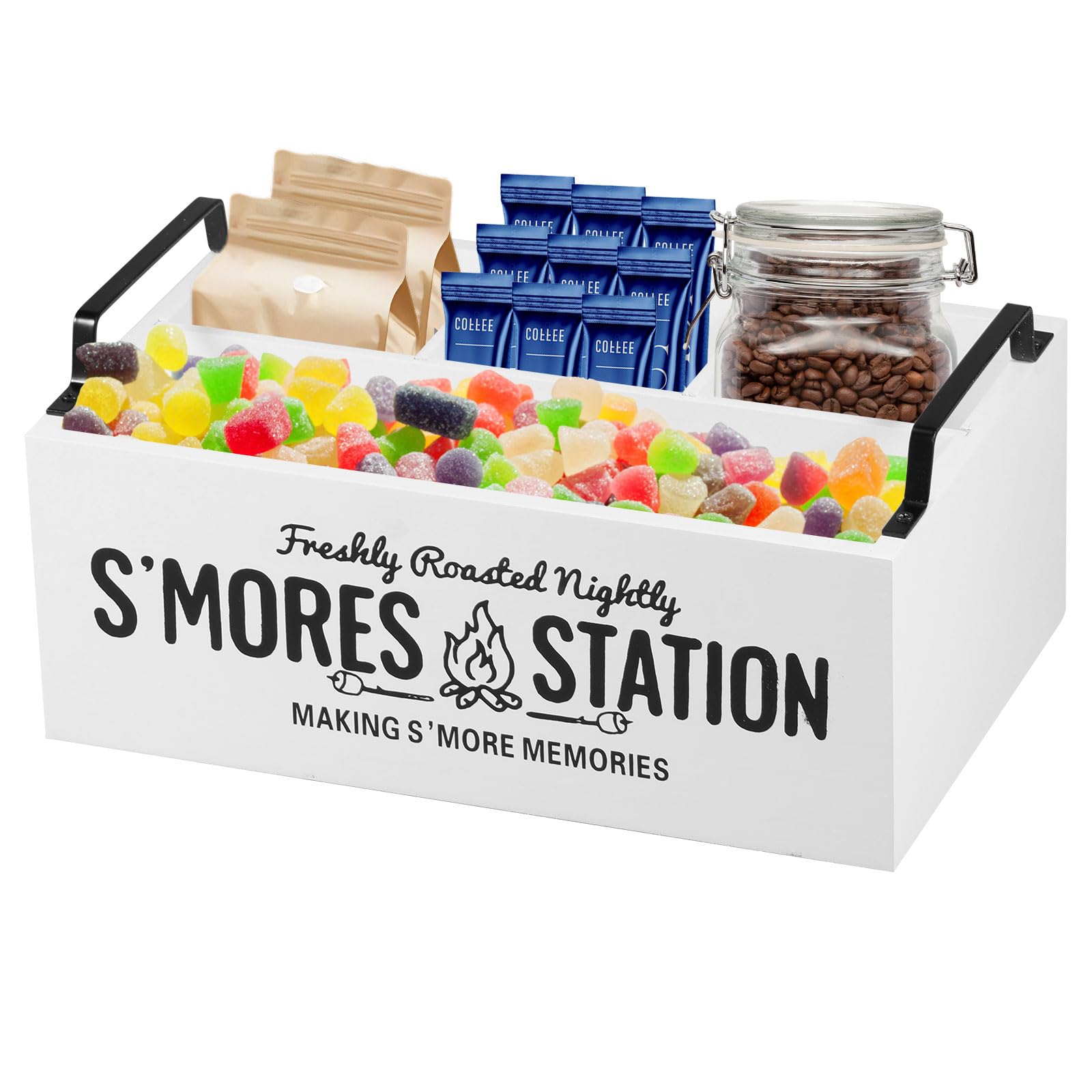 Somre's Station - Organizer per stazione di caffè in legno, con manici e 4 scomparti, 29 x 18,5 x 11 cm, contenitore rustico per accessori da tè, decorazione bar (bianco)