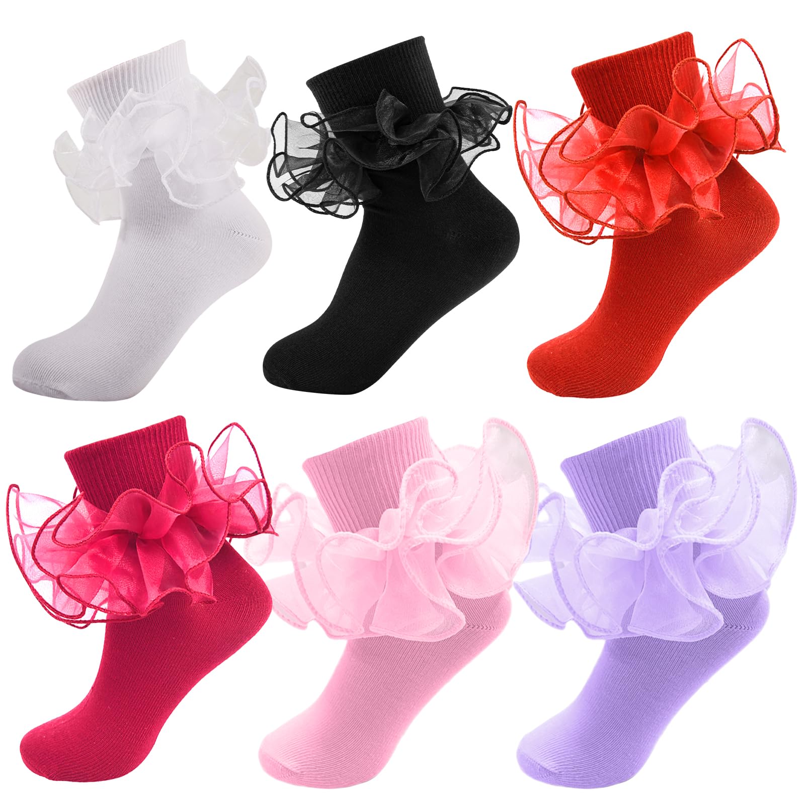 Girls Ruffle Socks Double Lace Turn Cuff Frilly Church Dress Socks