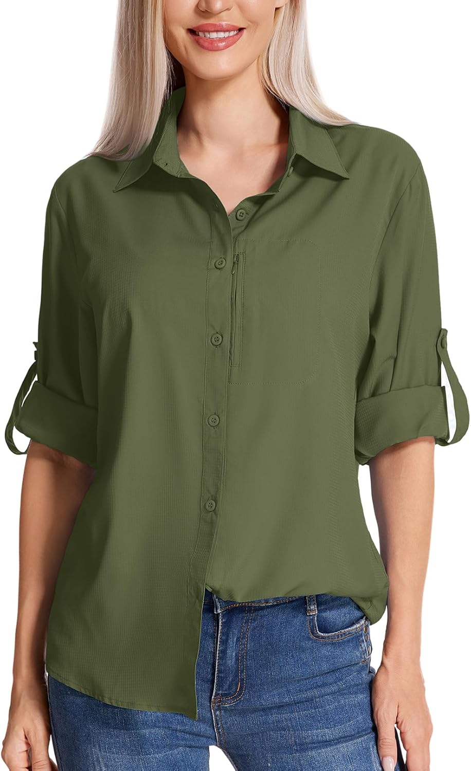 UPF 50+ Women’s Long Sleeve Safari Shirts for Hiking & Fishing