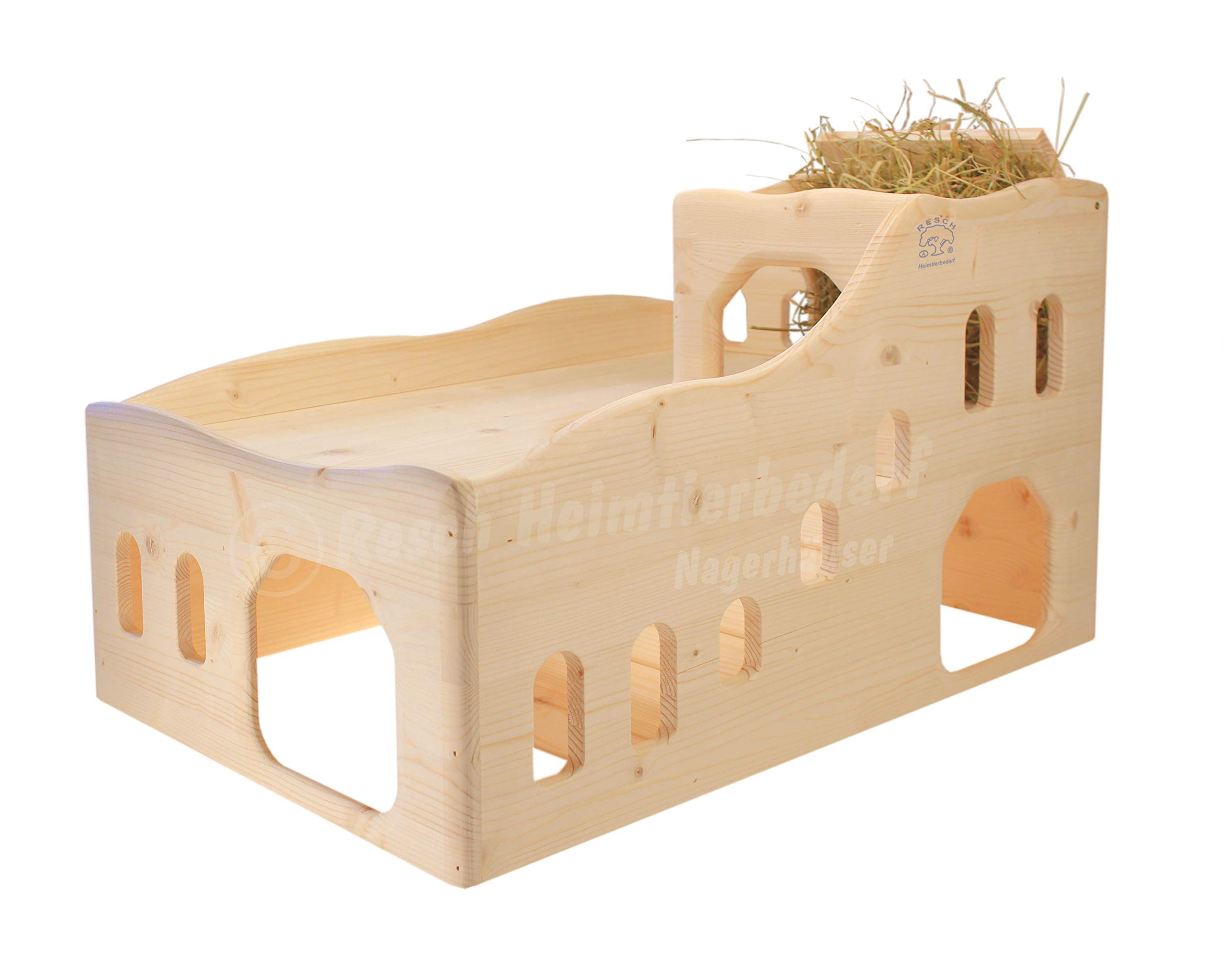 Resch Nr38 Nagerburg XL Naturbelassenes Massivholz aus Fichte mit Zwei Großen EIN-/Ausgängen im Erdgeschoss, die im Inneren der Burg durch einen Tunnel Verbunden Sind, 58 x 39 x 34 cm (LxBxH)