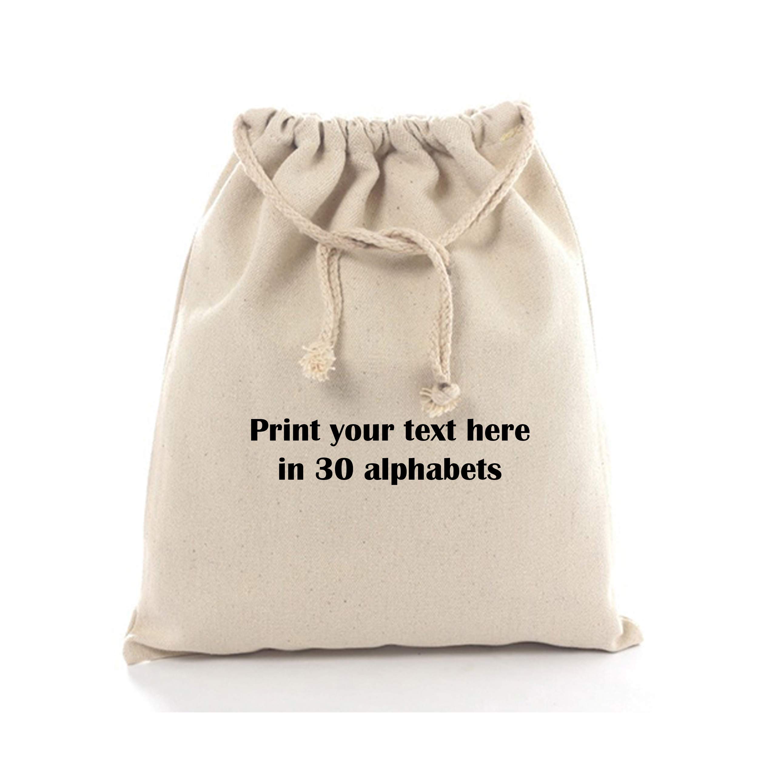 Rigsafe Personalised Organic Cotton String Bag for Travel , give aways etc ( Pack of 5 )