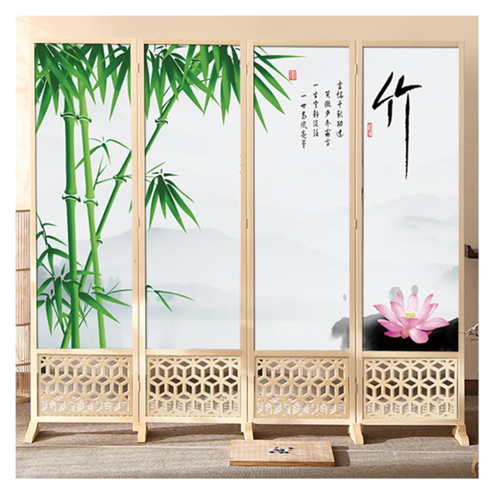 Paravent pliable à 4 volets en bois massif de 200 cm pour intérieur et extérieur
