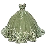 Strapless 3D Flower Quinceanera Dresses with Train Applique Tulle Sweet 16 Dresses Beaded Puffy Quinceañera Dress