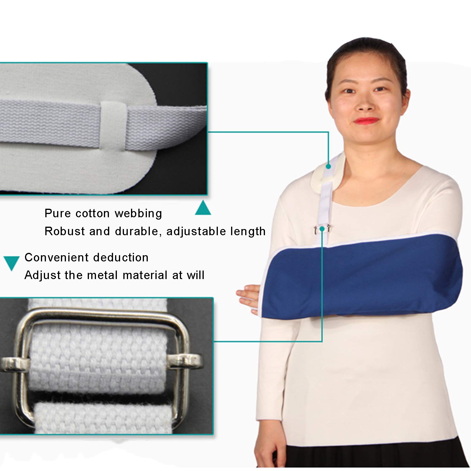 Cabestrillo de brazo médico, cabestrillo de antebrazo de algodón azul, para huesos rotos y fracturados, hombro de antebrazo de codo de muñeca ajustable, disponible para mujeres y hombres, br