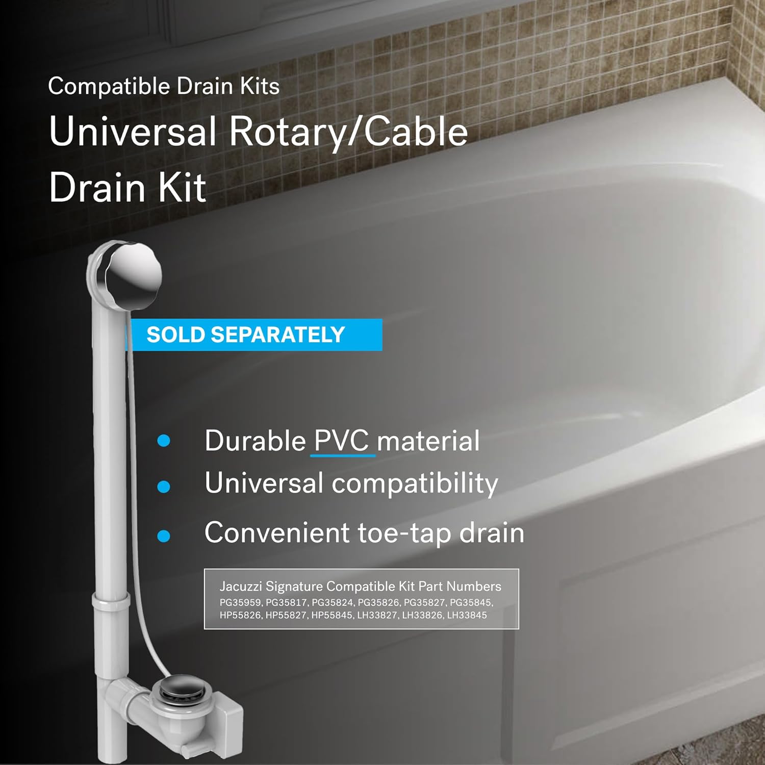 Jacuzzi SIGNATURE Acrylic Skirted Whirlpool Bathtub With Armrests, 72" (L) x 36" (W), Rectangle, Includes 6 Jet Massage, Tub for Homes & Businesses, Slip Resistant, Right Drain Placement, White