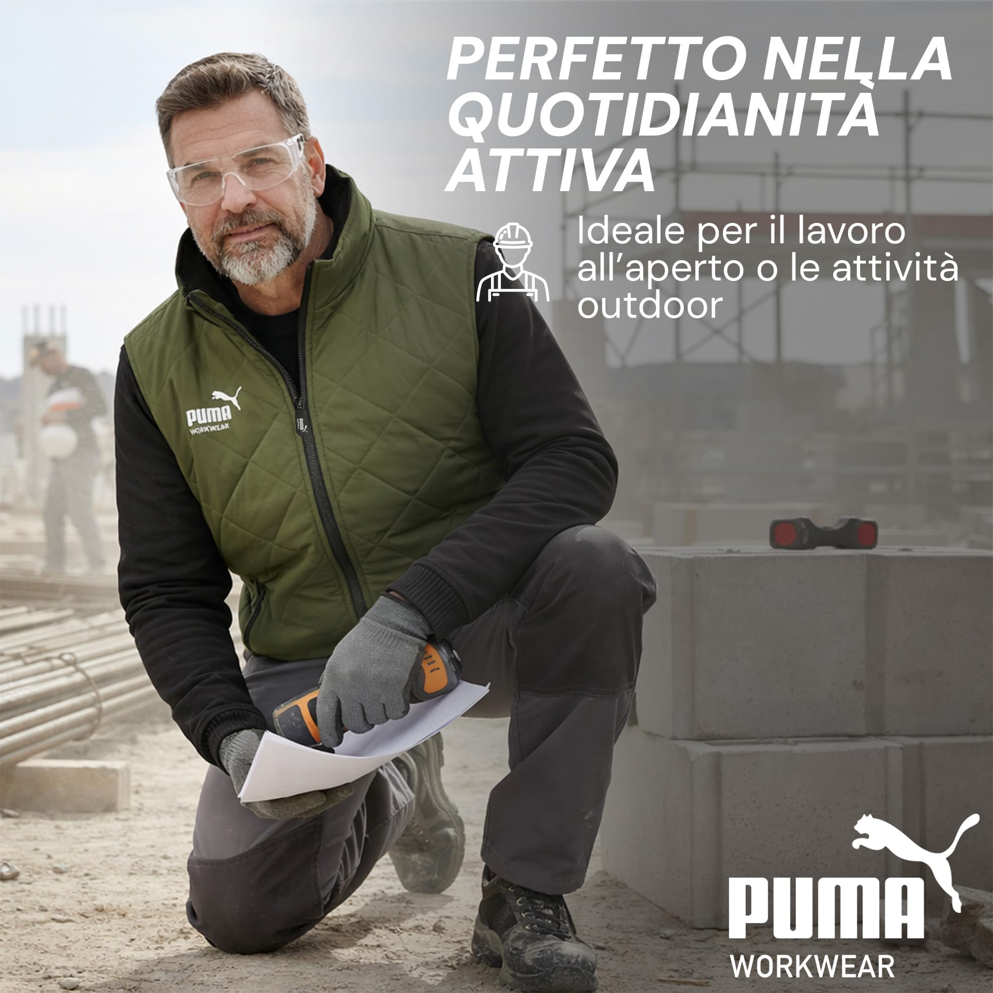 PUMA Workwear - Gilet invernale da uomo, con calda imbottitura, impermeabile e antivento, con tasche e fodera in pile, tasca interna, materiale esterno robusto per lavoro e tempo libero