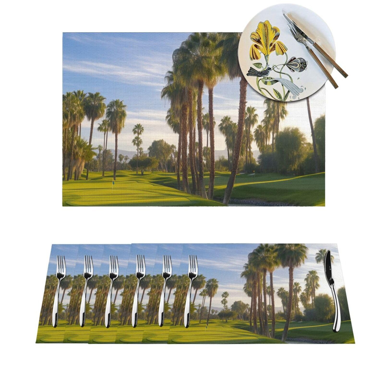 Sets de table rectangulaires en PVC tissé lavables pour salle à manger x6
