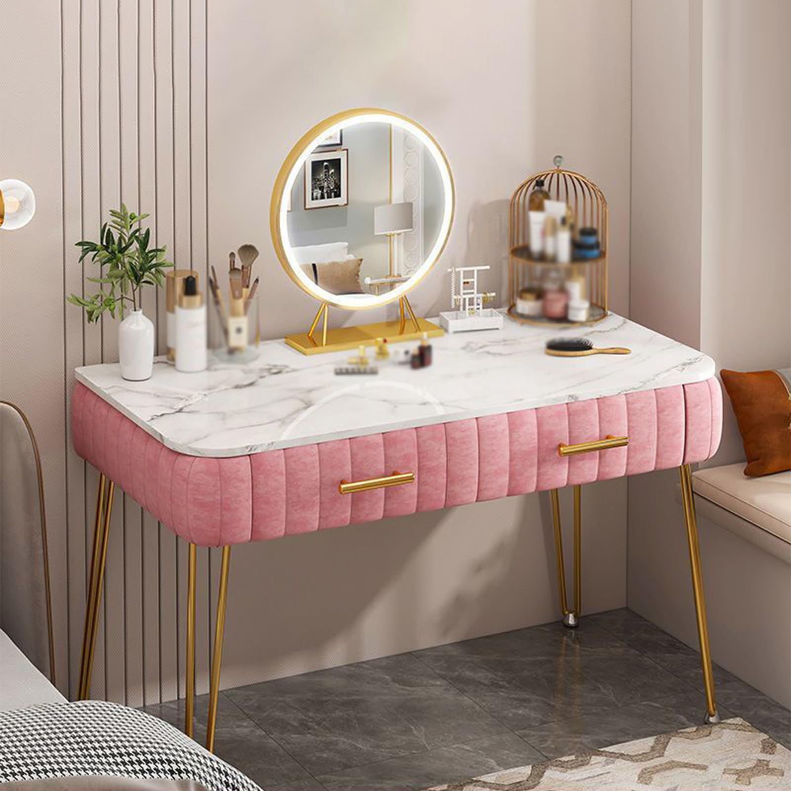 Tavolo da trucco a LED con ampio cassetto, 3 modalità di illuminazione, design elegante, perfetto per gli amanti della bellezza e gli appassionati di arredamento della casa