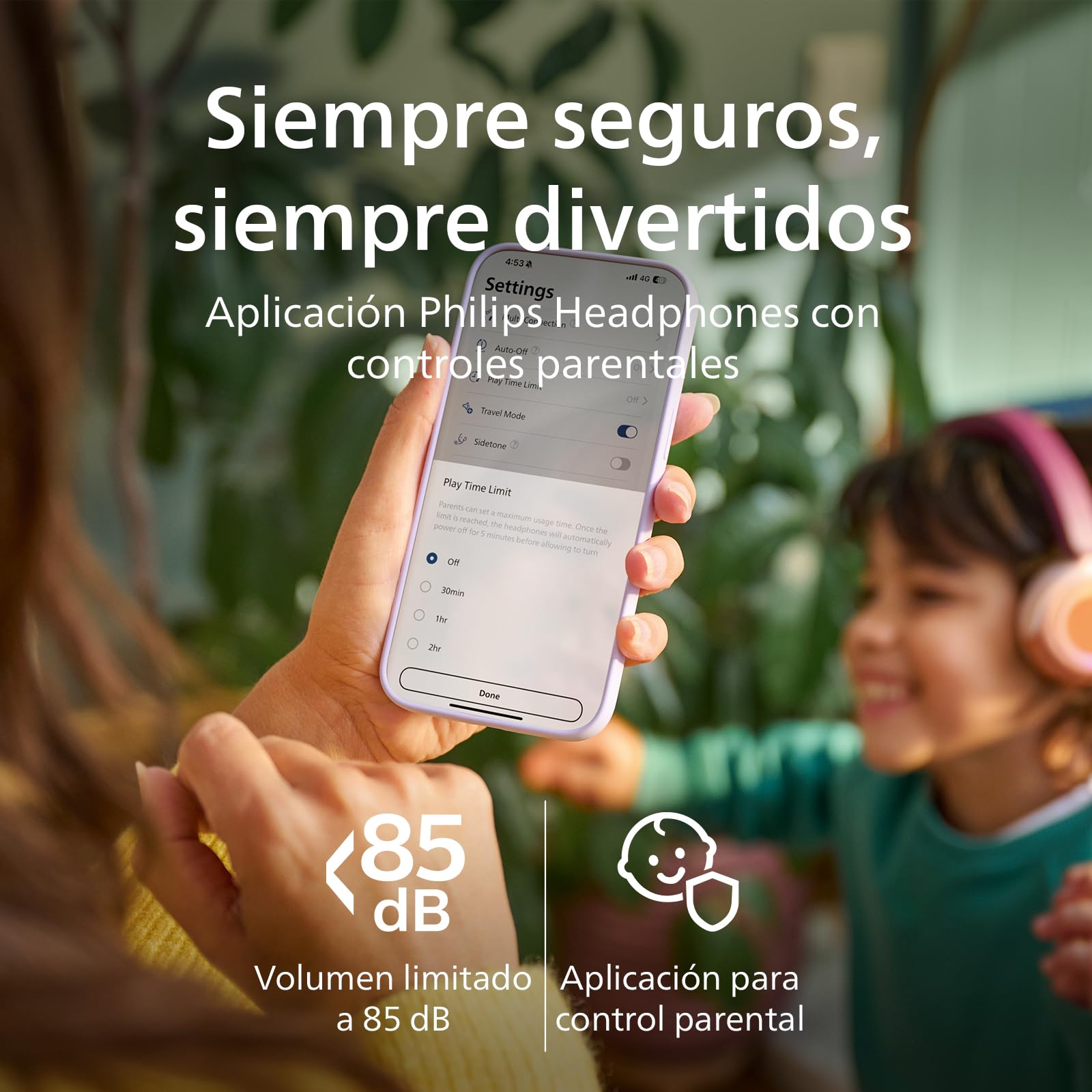 Philips TAK4200MP 4200 Series Auriculares Infantiles inalámbricos on Ear Plegables, limitación de Volumen con 45 Horas de reproducción, Audio compartido, Cable USB-C Incluido - Violeta Magenta
