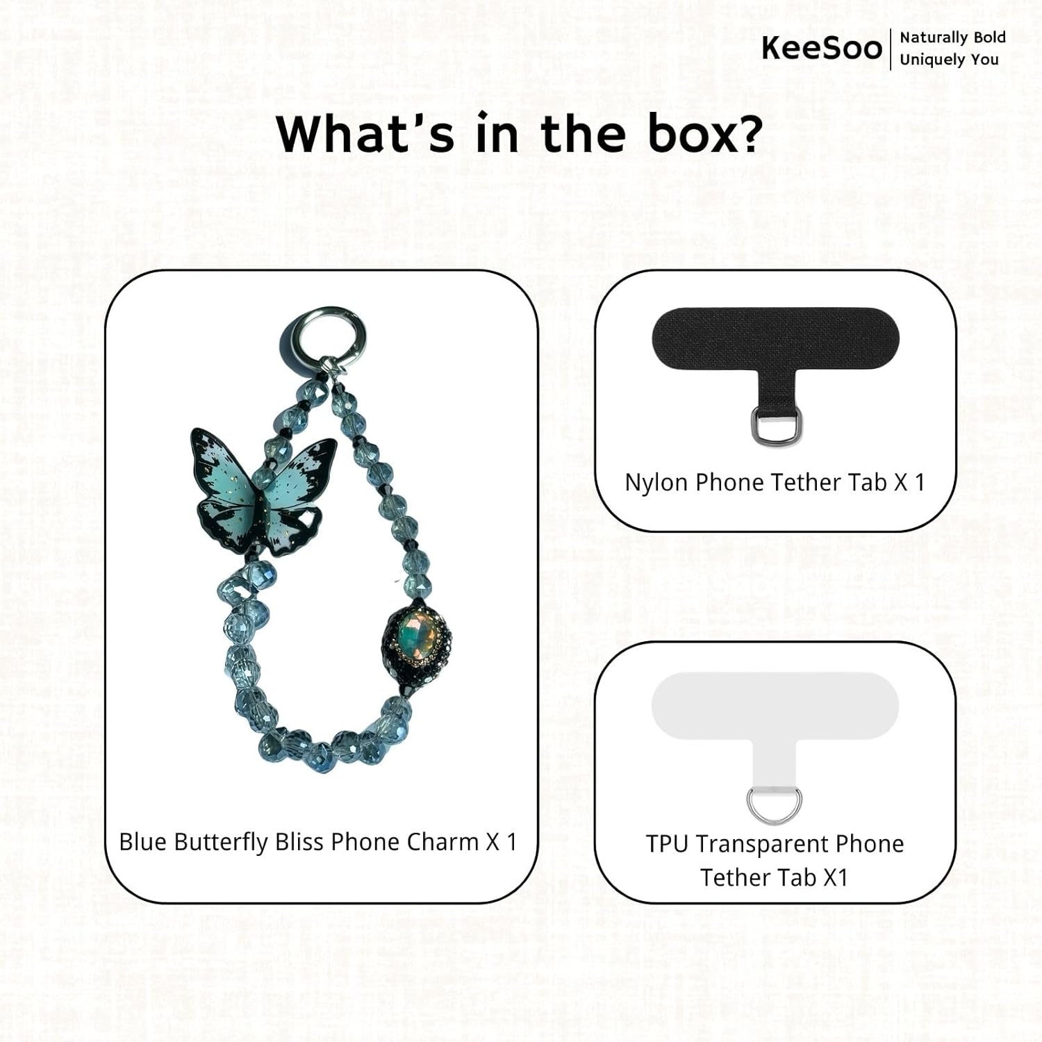 Blue Butterfly Bliss Original Design Phone Charm with 2 Tether Tabs – Stylish, Durable, and Hands-Free Phone Chain – Compatible with iPhone, Samsung, Pixel & More - Image 3