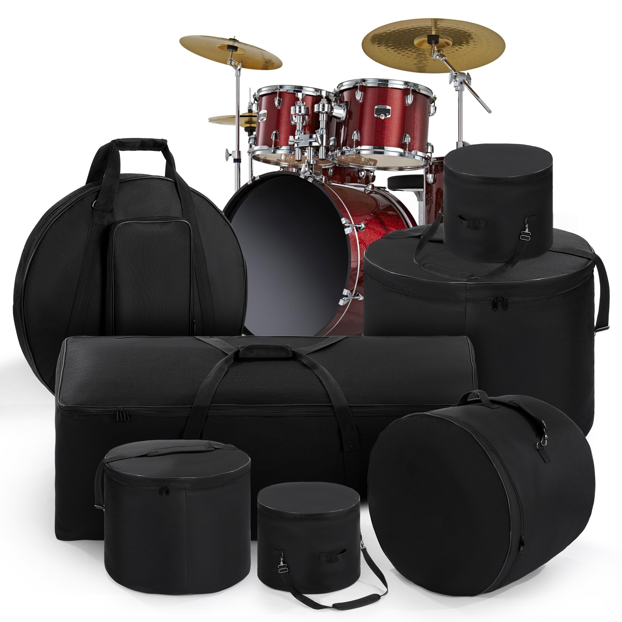 Drum Cases Set BALAPET 7 Piece - Padded Carrying Bags For Full Drum Kit ...