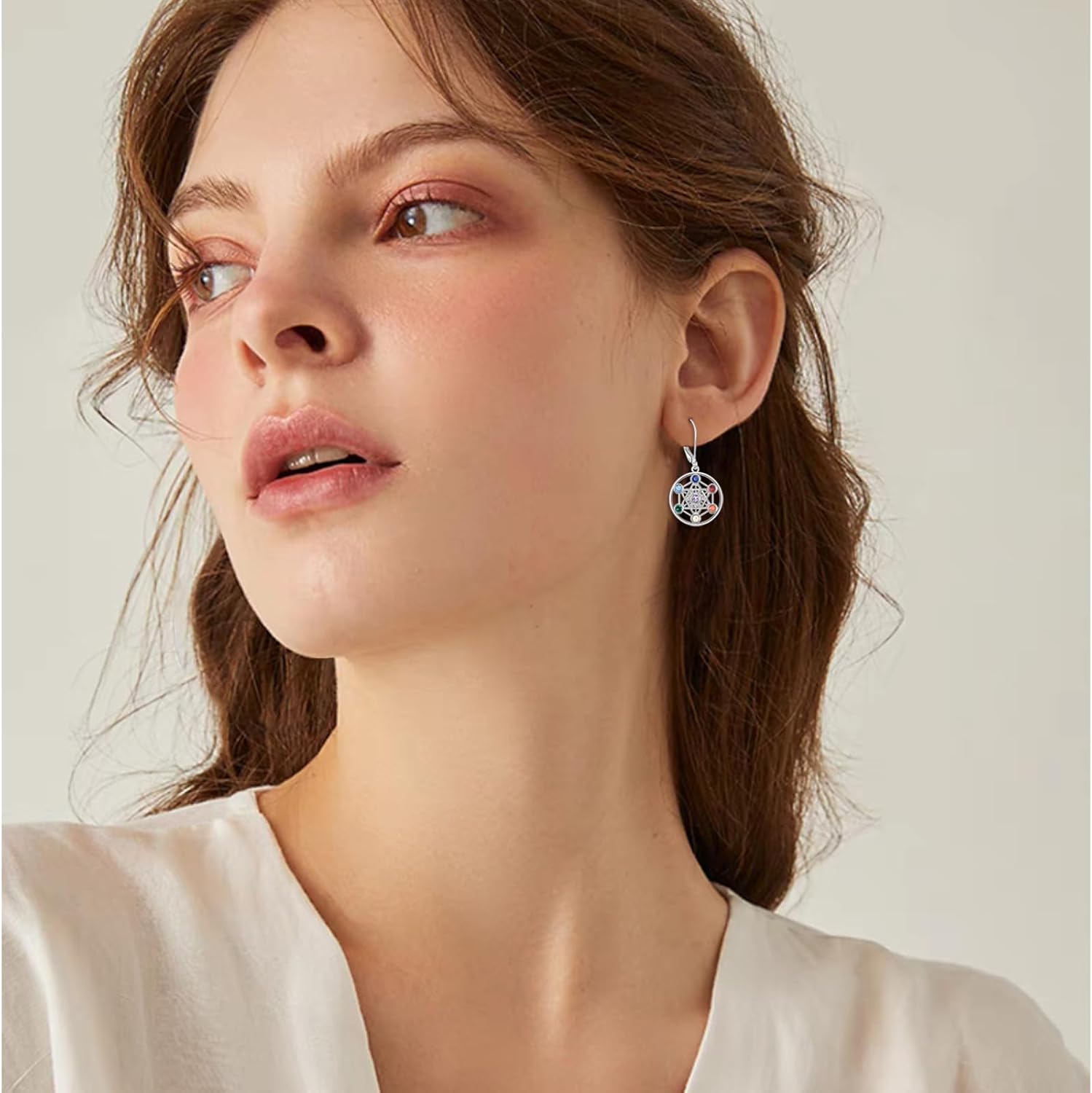 YFN Metatron Cube Earrings Sterling Silver Sacred Geometry Dangle Drop leverback Earrings 7 Chakra Jewelry Talisman Gifts for Women